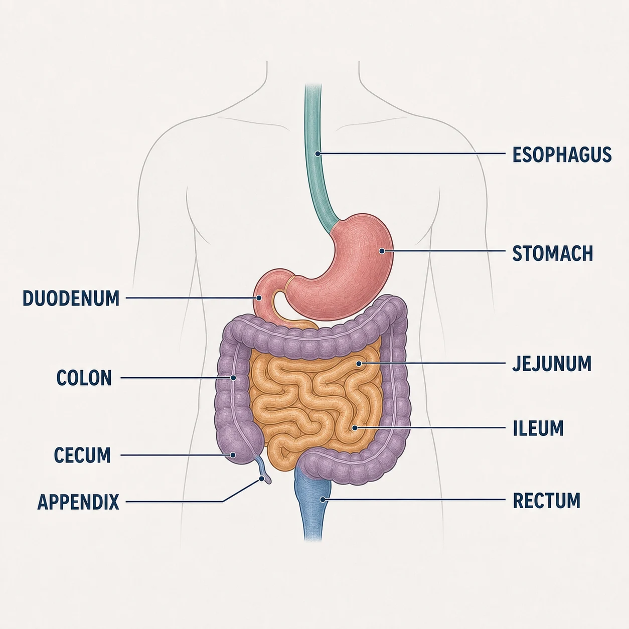 GI Tract anatomy diagram with labeled structures