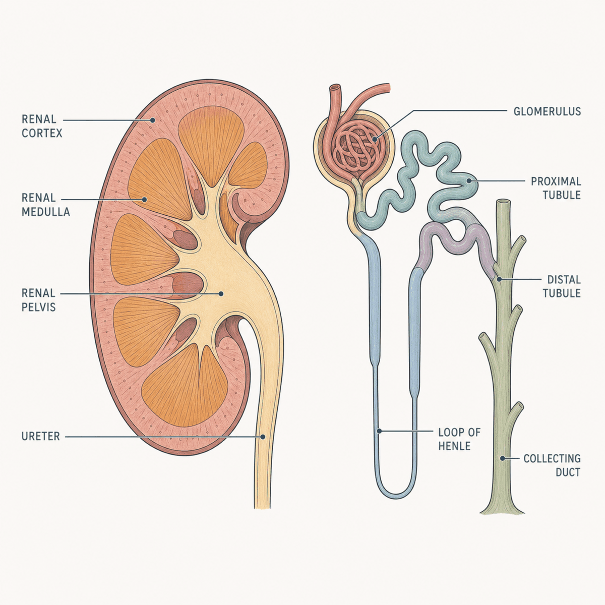 Kidney & Nephron anatomy diagram