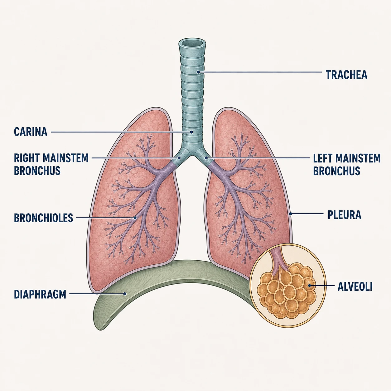 Lungs & Airway anatomy diagram with labeled structures