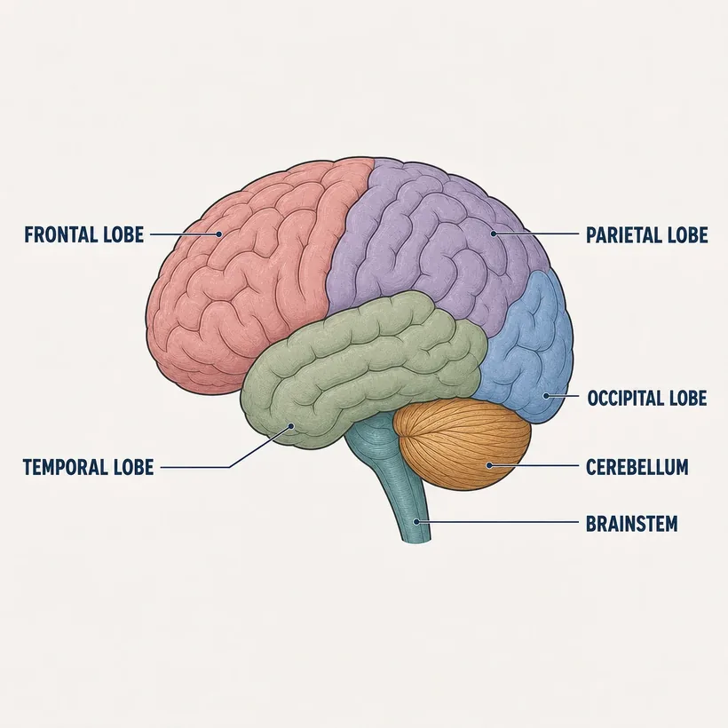 Brain Lobes anatomy diagram with labeled structures