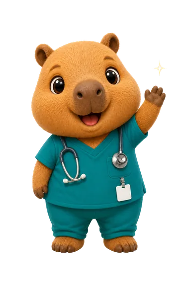 Remy, the NurseReflex capybara nurse mascot
